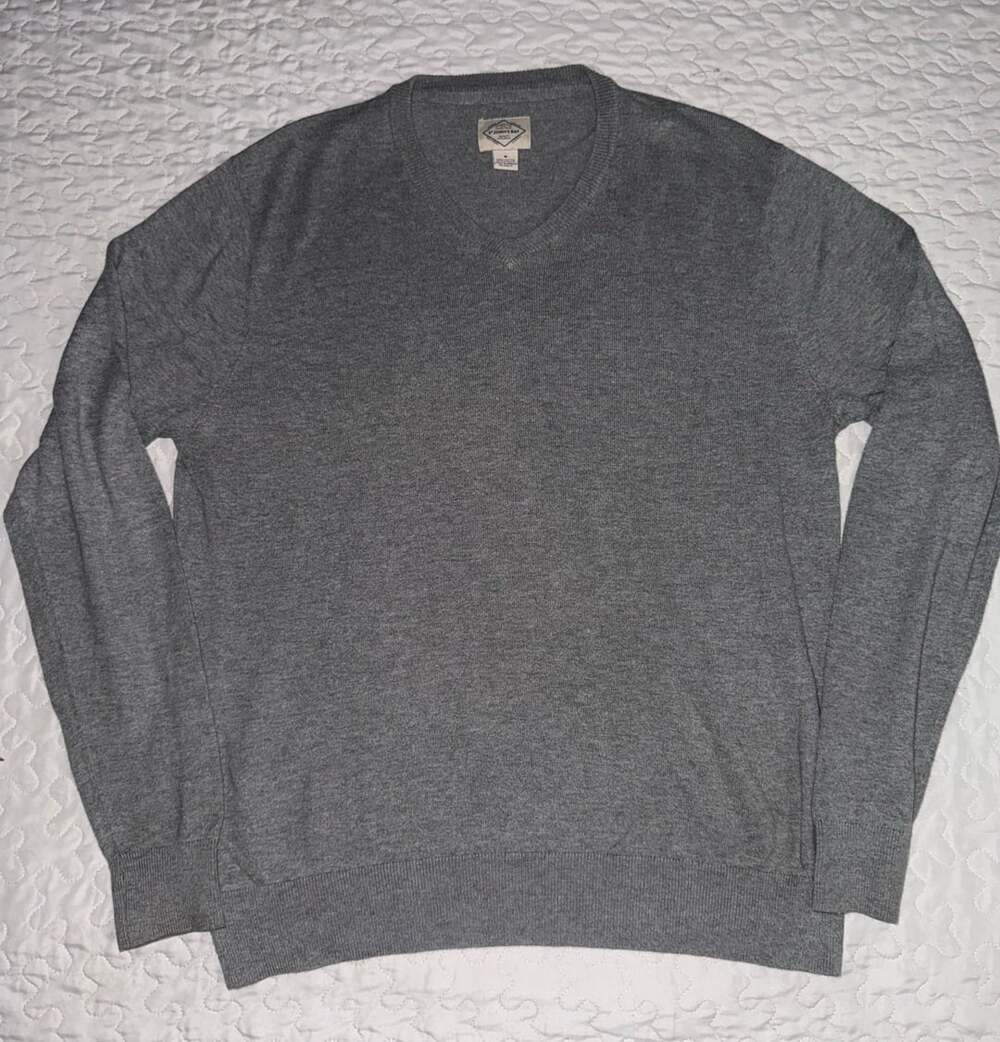 St John'S Bay V-Neck Sweater Size M Gray Cotton